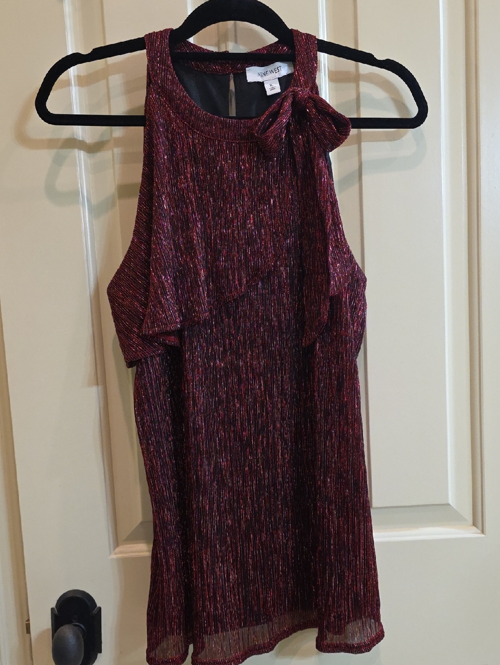 Nine West Shimmery Wine Bow-Detail Halter Top